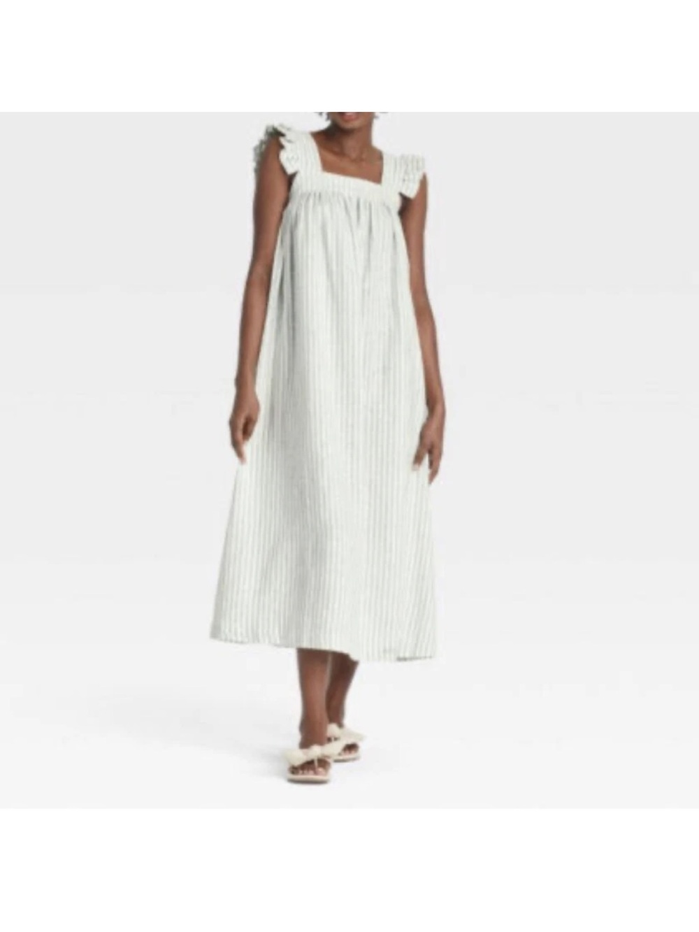 A new day Sleeveless Striped Midi Sundress - White/Light green gray
